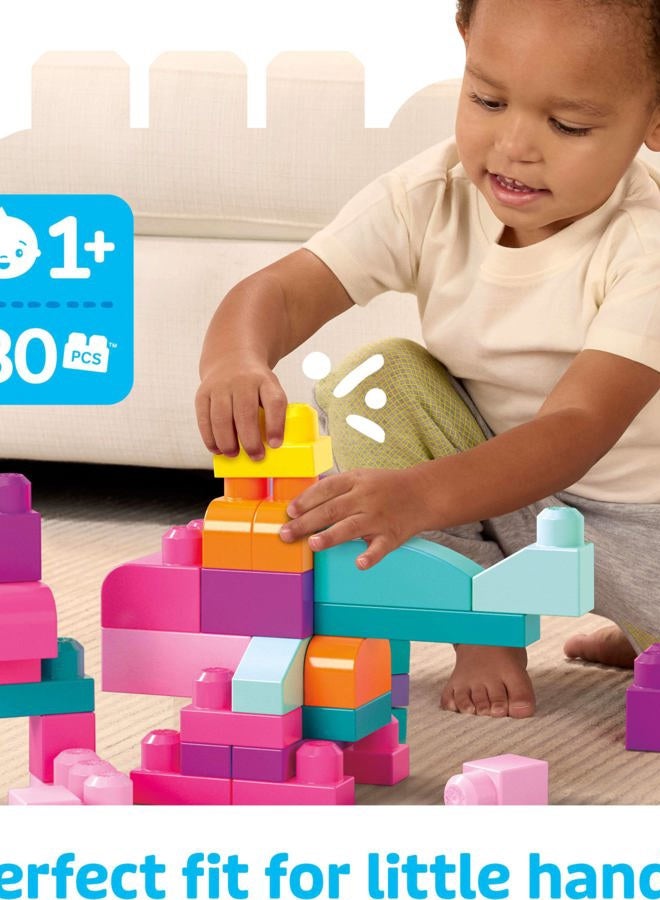 MEGA BLOKS First Builders Toddler Blocks Toys Set, Big Building Bag Collection with 80 Pieces and Storage, Pink, Ages 1+ Years - Image 5